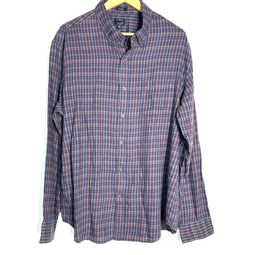 J. Crew Classic Brushed Twill Shirt Long Sleeve Button-Down Blue & Red Plaid XL